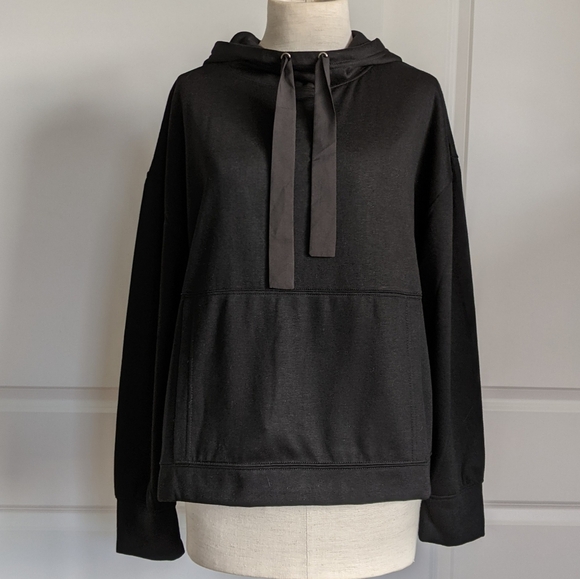 Magaschoni Pullover Hooded Drawstring Kangaroo Pocket Viscose Blend Black L NWT - Picture 2 of 12